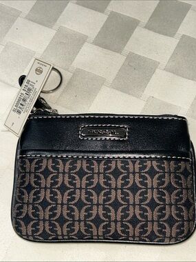 Fossil Black and Brown Monogram Card Pouch with Keyring